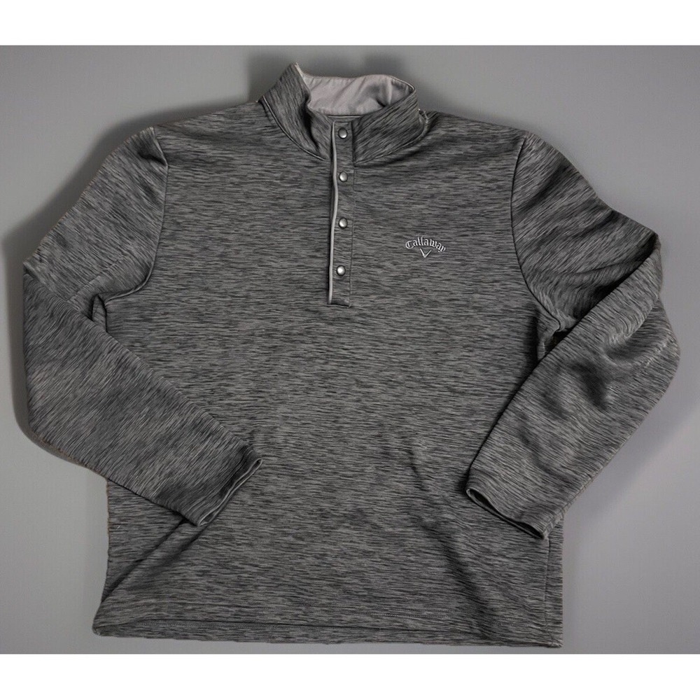 Callaway Golf Long Sleeve 1/4 Quarter Snap Pullover Shirt Gray Logo Medium JBHS